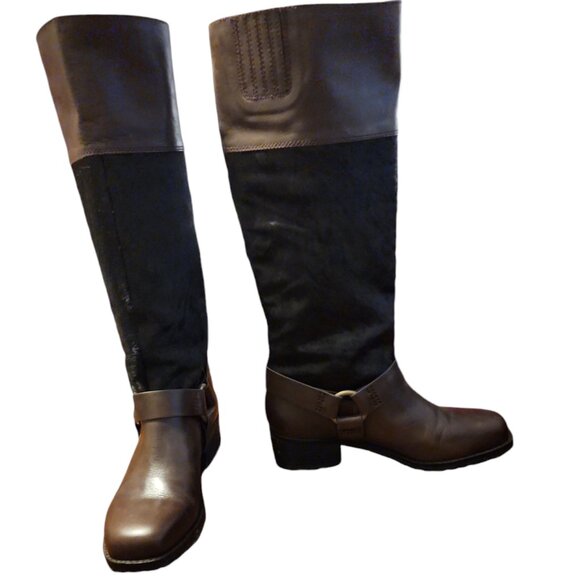 Lucky Brand Shoes - NWT 8.5 Lucky Brand Abeni2 Tall Boot Brown Leather Pony Hair Boots Engineer Moto